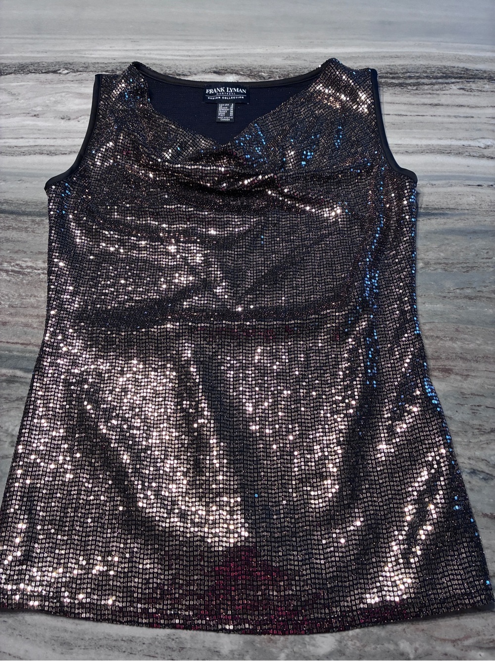 Frank Lyman Design Black Sequin Sleeveless Party Top NWOT sexy bling sz 8